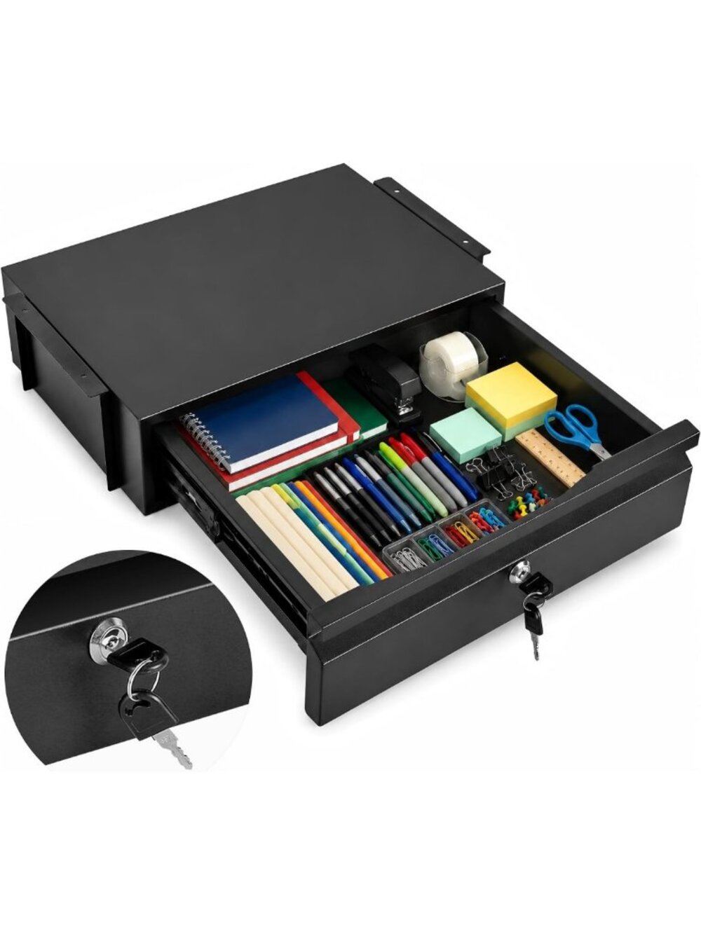 Lockable Under Desk Drawer Organizer 15.7” x 11.8” x 4.3” for Home Office